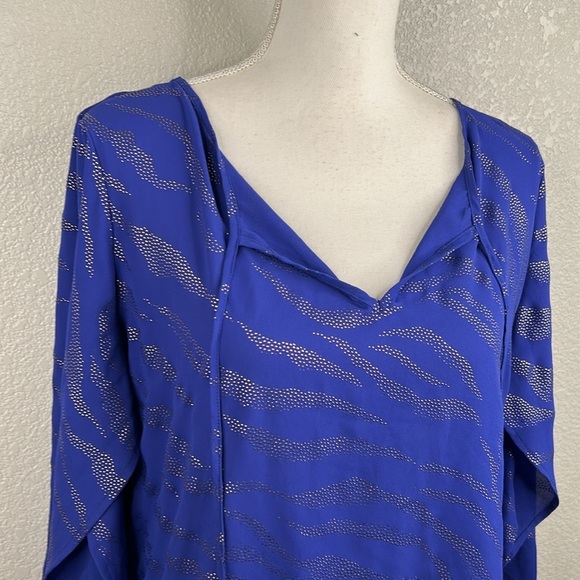 Cache Cobalt Blue Classic Career Business High Low Flowy Keyhole Top Size Large - Picture 2 of 7